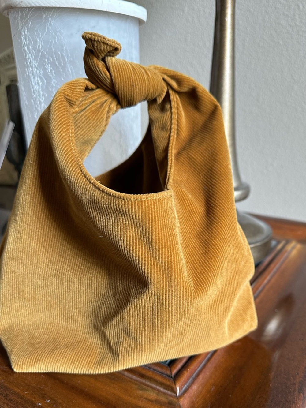 Merit Corduroy Knot-Top Mini Bag in Mustard